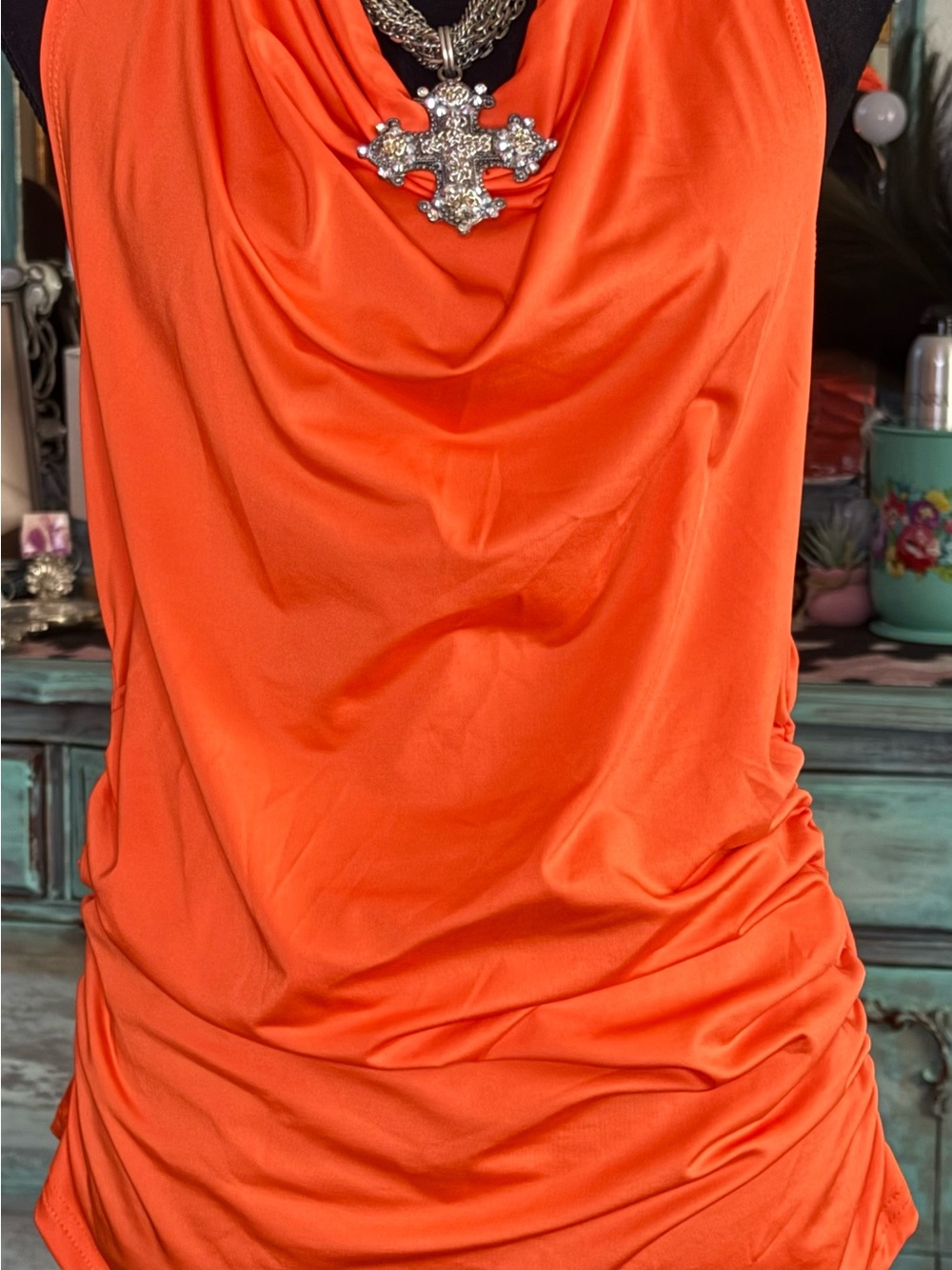 Cowl Neck Sleeveless Camisole in Bright Orange